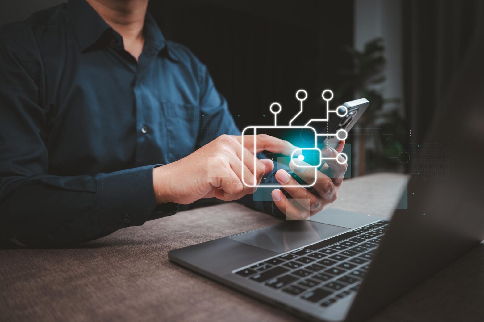 User managing money with a digital banking app on smartphone in UAE.