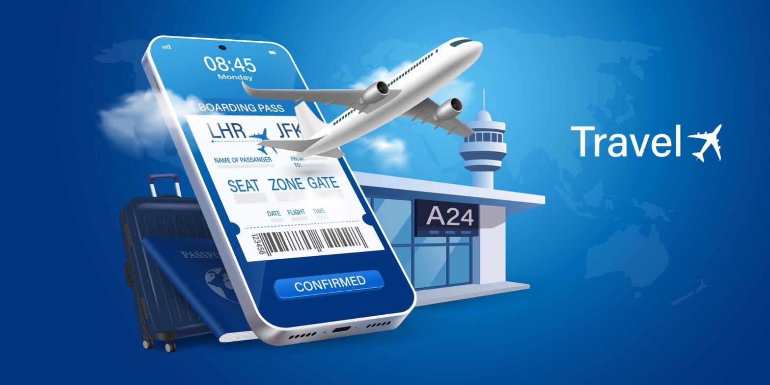 Travel essentials checklist with passport, tickets, luggage